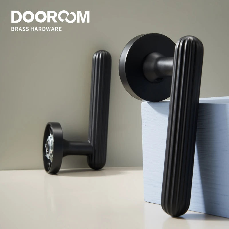 Dooroom Brass Door Lock Set Modern Simple European Interiror Bedroom Bathroom Double Wood Door Lever Set Dummy Handle Knob DOOROOM