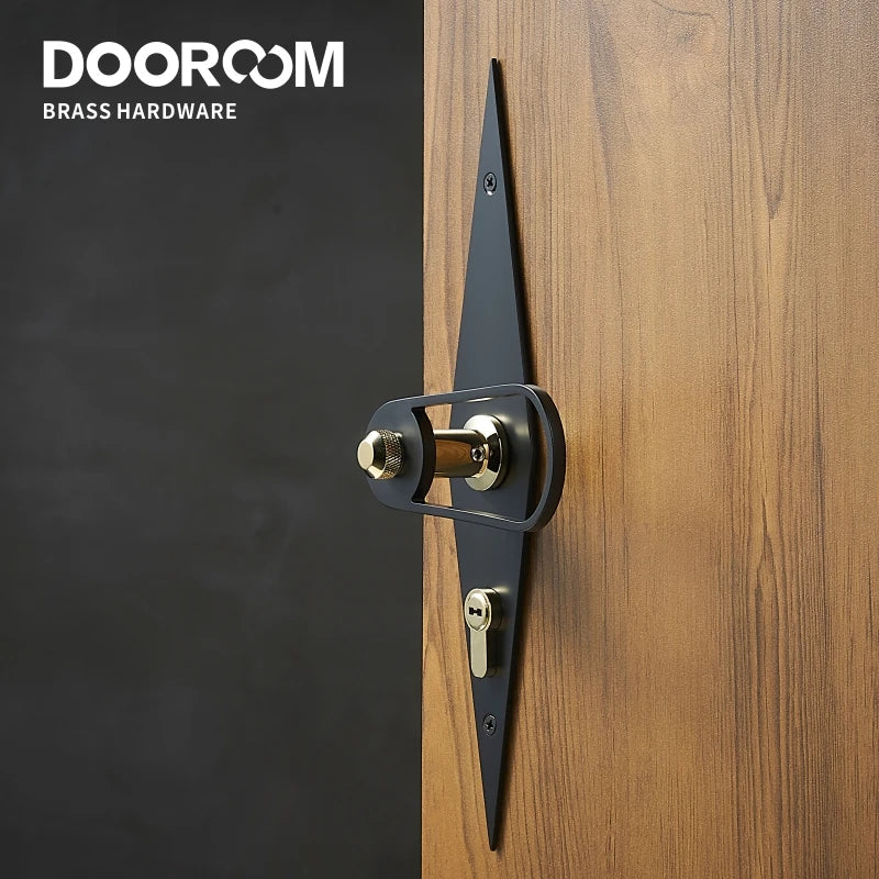 Dooroom Brass Door Lever Ultra-thin Mute Black Gold Modern Interior Bedroom Bathroom Wood Door Lock Long Plate Split Handle Knob DOOROOM