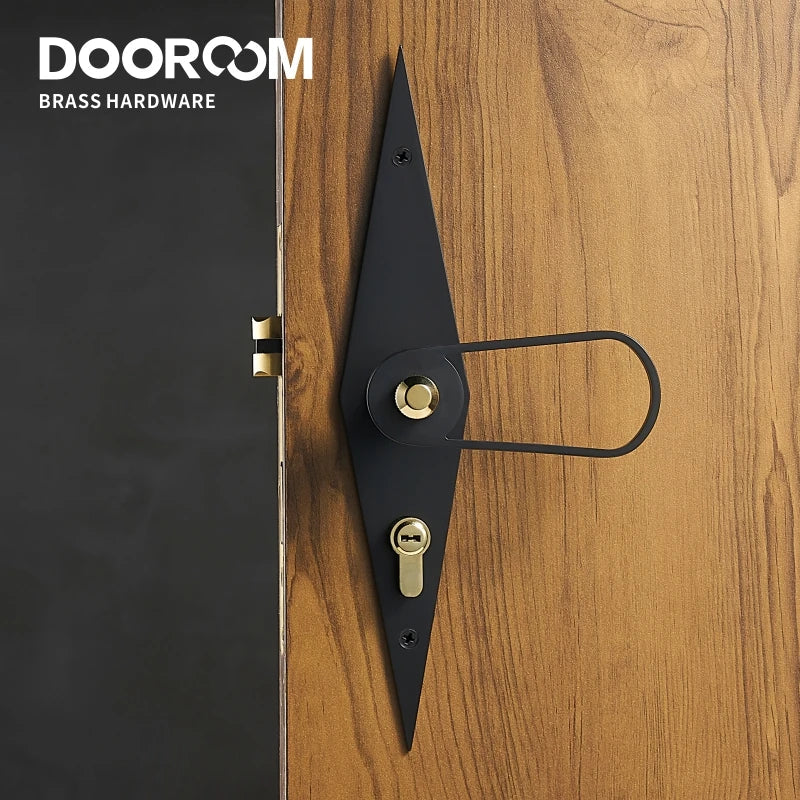 Dooroom Brass Door Lever Ultra-thin Mute Black Gold Modern Interior Bedroom Bathroom Wood Door Lock Long Plate Split Handle Knob DOOROOM