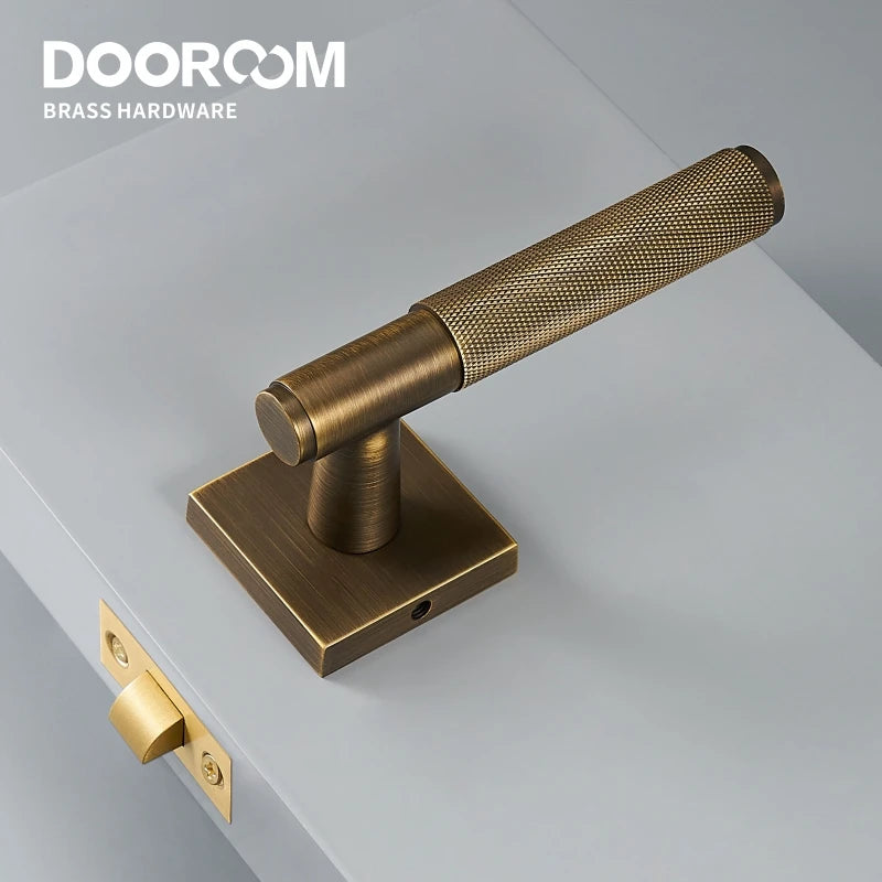 Dooroom Brass Door knurled handle Set Modern Interiror Bedroom Bathroom Door Lever Set Dummy Privacy Passage lock DOOROOM