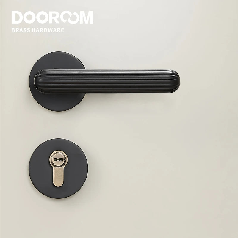 Dooroom Brass Door Lock Set Modern Simple European Interiror Bedroom Bathroom Double Wood Door Lever Set Dummy Handle Knob DOOROOM