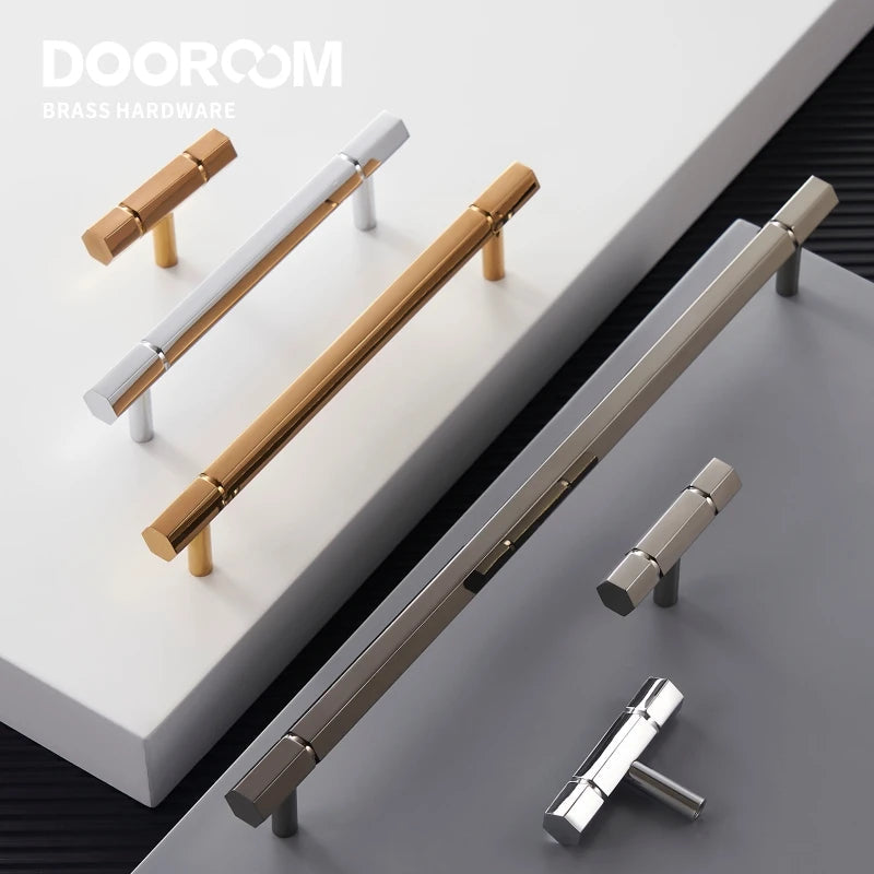 Dooroom Brass Furniture Handles Shiny Rose Gold Black Titanium Bright Chrome Cupboard Wardrobe Dresser Drawer Cabinet Pulls DOOROOM