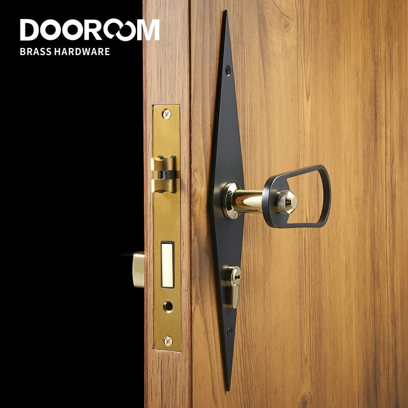 Dooroom Brass Door Lever Ultra-thin Mute Black Gold Modern Interior Bedroom Bathroom Wood Door Lock Long Plate Split Handle Knob DOOROOM