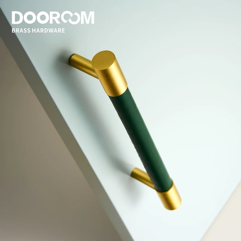 Dooroom Brass Furniture Handles Real Leather Nordic Simple Pulls Cupboard Wardrobe Dresser Shoe Box Drawer Wine Bar Cabinet Knob DOOROOM