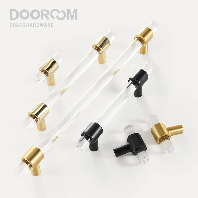 Dooroom Brass Acrylic Furniture Handles Modern Fashionable Long Pulls Cupboard Wardrobe Dresser Shoe Box Drawer Cabinet Knobs DOOROOM