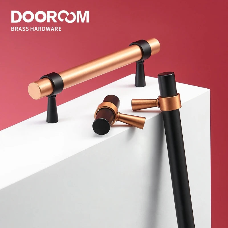 Dooroom Brass Furniture Handles Modern Copper Black Pulls Cupboard Wardrobe Dresser Shoe Box Drawer Cabinet Handles Knobs DOOROOM