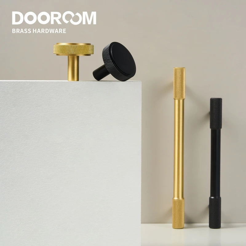 Dooroom Brass Knurling Furniture Handles Long Round Modern Pulls Cupboard Wardrobe Dresser Shoe Box Drawer Cabinet Wine Bar Knob DOOROOM