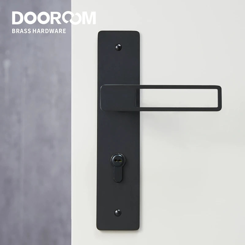 Dooroom Brass Door Lever Ultra-thin Mute Black Gold Interior Bedroom Bathroom Wood Door Lock Set Long Plate DOOROOM