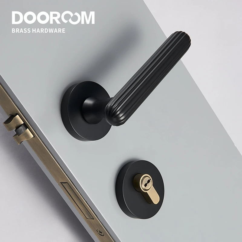 Dooroom Brass Door Lock Set Modern Simple European Interiror Bedroom Bathroom Double Wood Door Lever Set Dummy Handle Knob DOOROOM