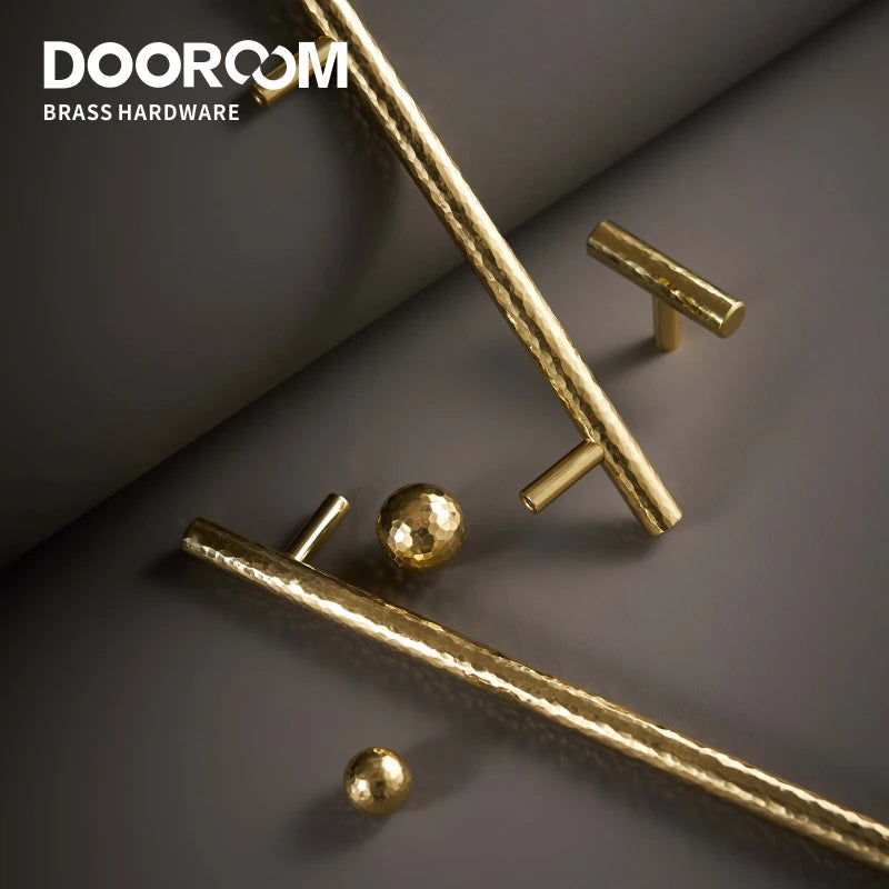 Dooroom Brass Hammered Furniture Handles Ball T Shaped And Long Pulls Cupboard Wardrobe Dresser Shoe Box Drawer Cabinet Knobs DOOROOM
