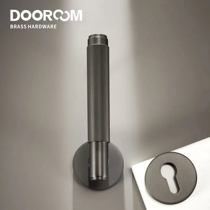 Dooroom Brass Stripe Door Lock Set Modern Grey Interior Bedroom Bathroom Double Wood Lever Dummy Handle Knob Linear DOOROOM