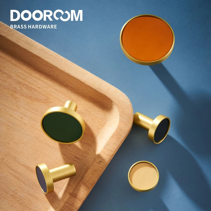 Dooroom Brass Leather Colorful Hooks Bathroom Indoor Kitchen Hallway Wall Clothes Hangers Wall Hangings Row Hooks DOOROOM