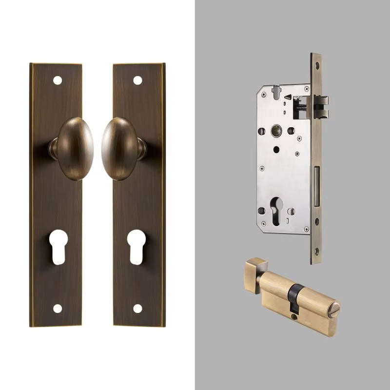 Dooroom Brass Door Lock Set Modern Egg Shaped Knob Long Plate Interior Bedroom Bathroom Double Wood Door Lever Set Dummy Handles DOOROOM