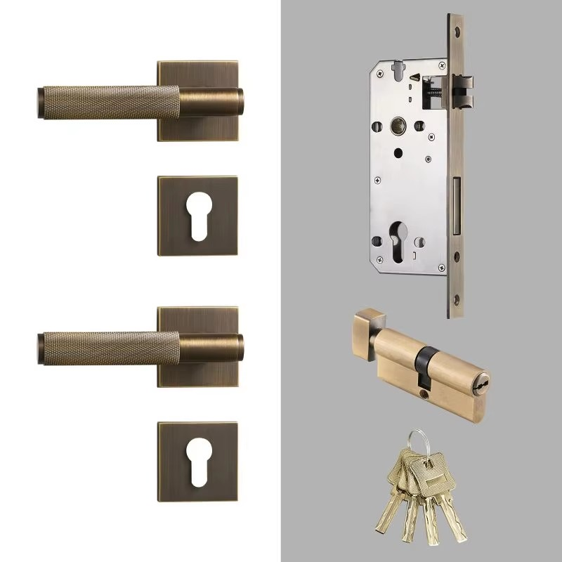 Dooroom Brass Door knurled handle Set Modern Interiror Bedroom Bathroom Door Lever Set Dummy Privacy Passage lock DOOROOM