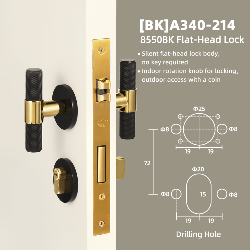 Dooroom Brass Door Lock Set Black Gold Knurled Hidden Door Modern T-bar Bedroom Bathroom Door Lever Dummy Privacy Passage DOOROOM