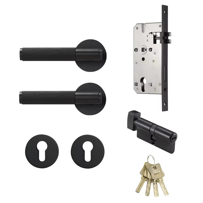 Dooroom Brass Door Lever Set Knurled Privacy Passage Dummy Thumbturn Lock Handle Set Knurled Hardware DOOROOM