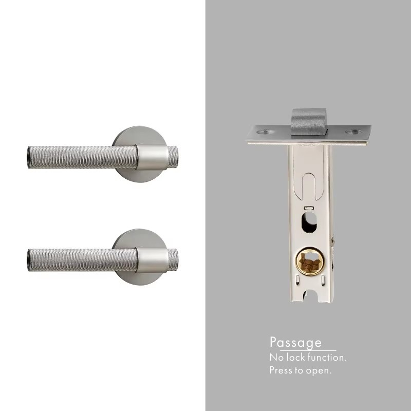Dooroom Brass Knurled Door Lock Set Silver Matt Brushed Nickel Interior Bedroom Bathroom Double Wood Door Lever Set Dummy Handle DOOROOM