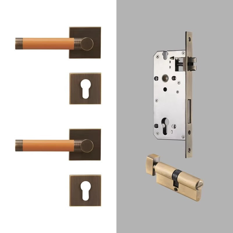 Dooroom Brass Door Lock Set Modern Replaceable Leather Interior Bedroom Bathroom Double Dummy Privacy Passage Door Lever Set DOOROOM
