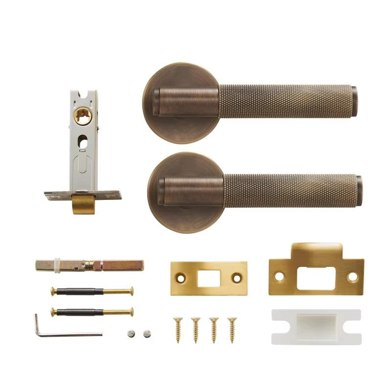 Dooroom Brass Door Lever Set Knurled Privacy Passage Dummy Thumbturn Lock Handle Set Knurled Hardware DOOROOM