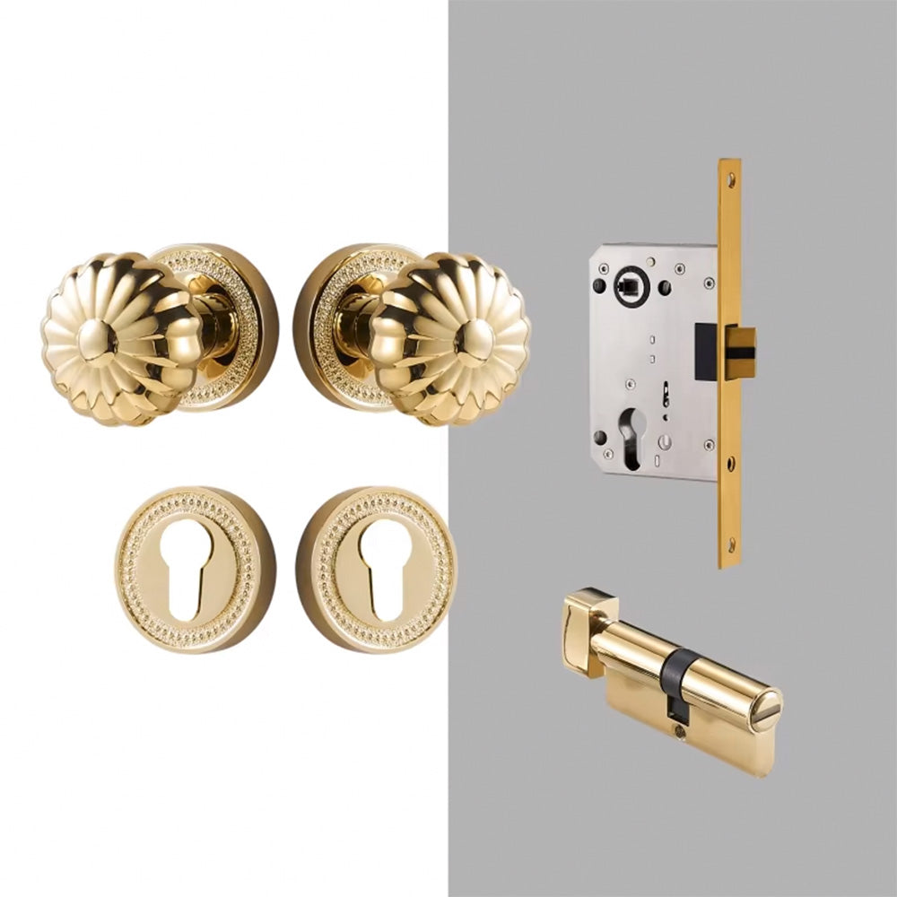 Dooroom Brass Door Lock Set Magnetic Optional PVD Shiny Gold Interior Bedroom Bathroom Double Wood Door Lever Dummy DOOROOM