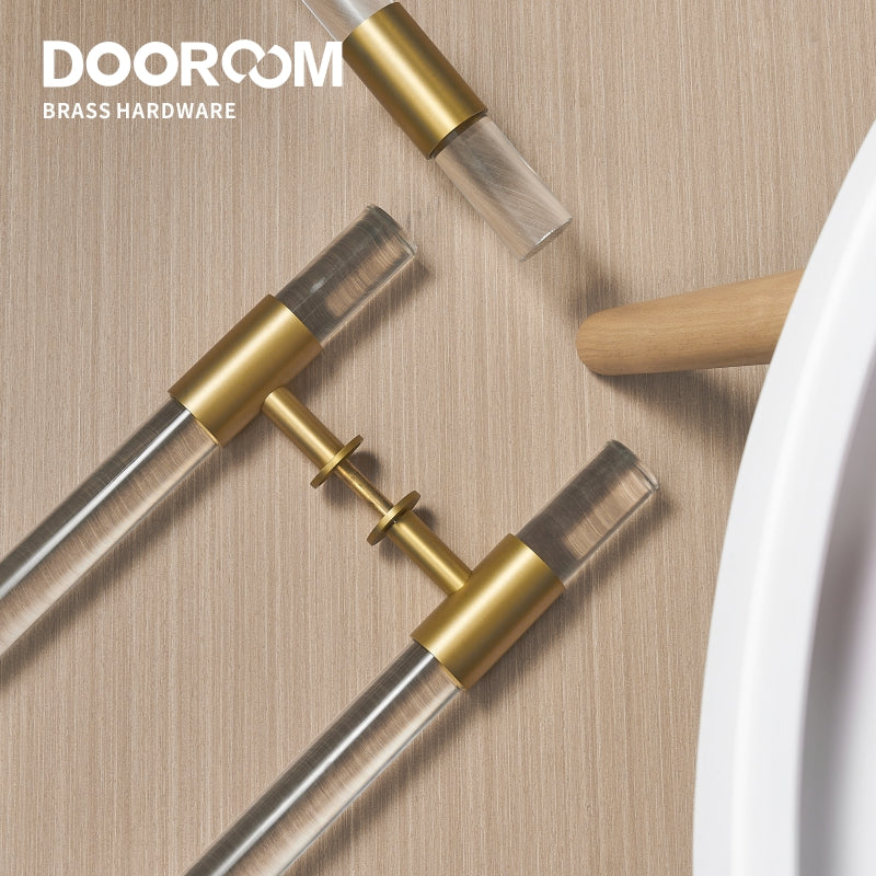 Dooroom Brass Acrylic Door Handles Double Door Wood Door Shower Room Single Side Double Side Matt Gold Pulls DOOROOM