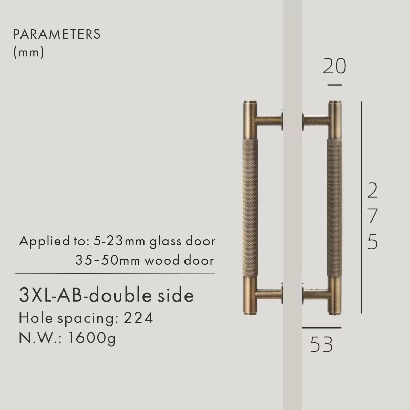Dooroom Antique Brass Door Double Single Sided Knurled Pull Bar Wood Gate Glass Door Shower Room Handle Brass DOOROOM