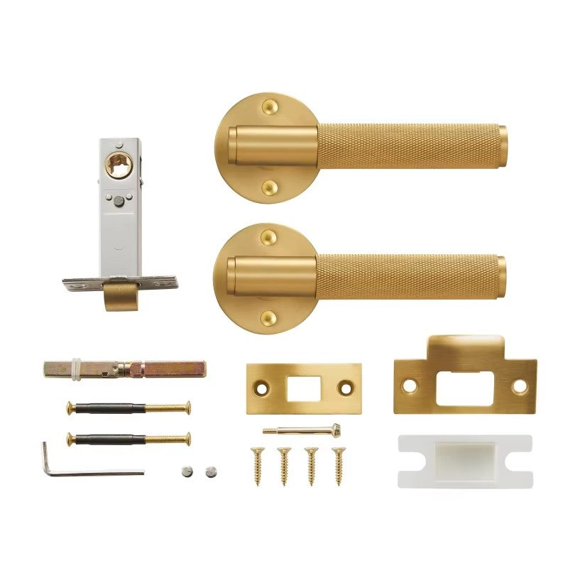 Dooroom Brass Door Lever Set Knurled Privacy Passage Dummy Thumbturn Lock Handle Set Knurled Hardware DOOROOM