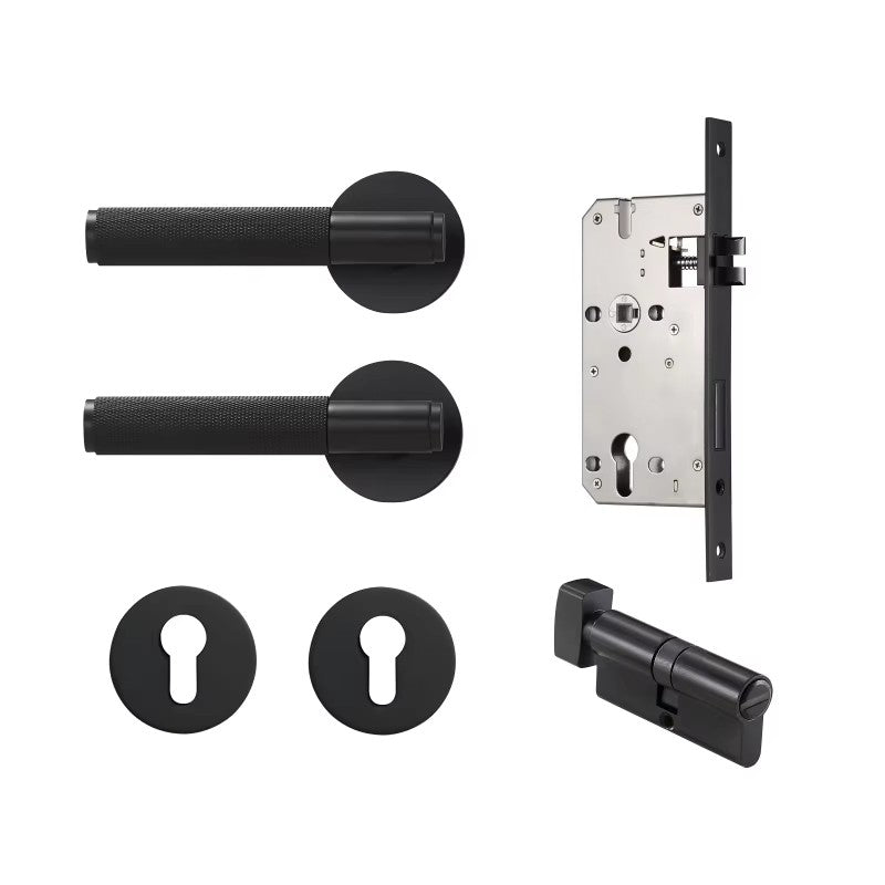 Dooroom Brass Door Lever Set Knurled Privacy Passage Dummy Thumbturn Lock Handle Set Knurled Hardware DOOROOM