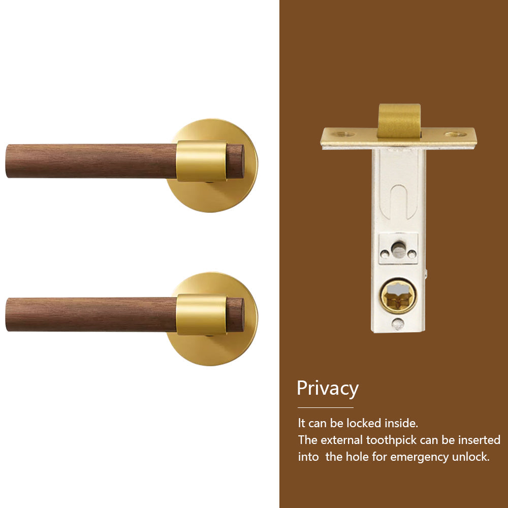 Dooroom Brass Walnut Door Lock Set Modern Interior Bedroom Bathroom Double Wood Door Lever Set Dummy Handle Knob DOOROOM