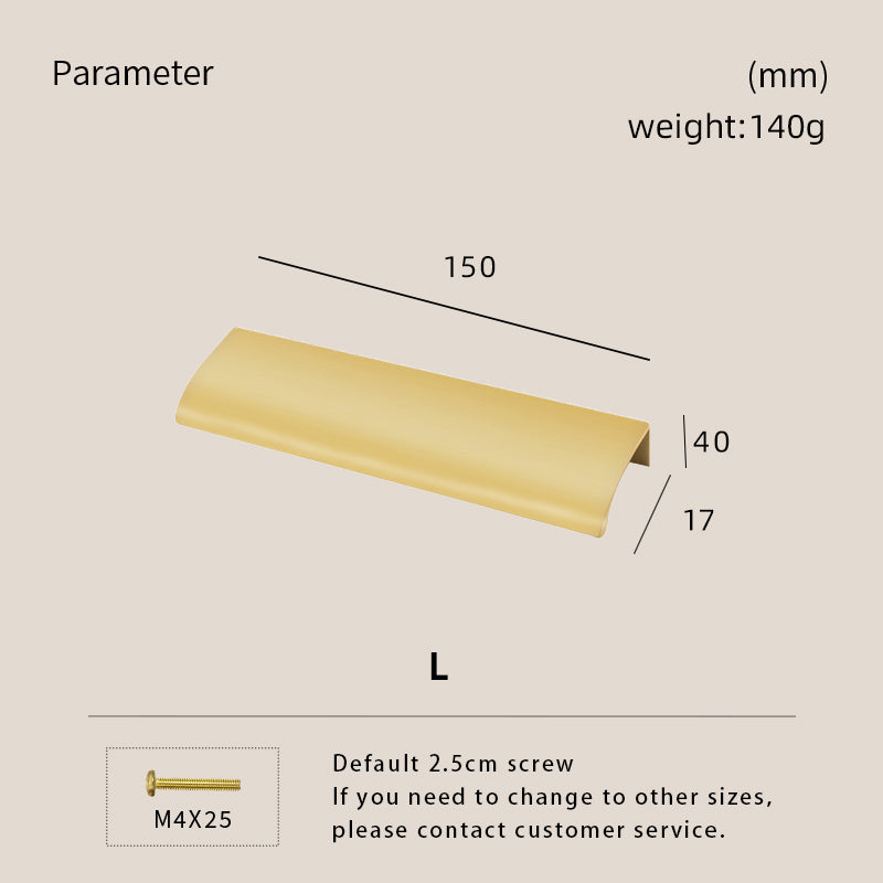 Dooroom Solid Brass Cabinet Drawer Cabinet Door Handle Comfortable Rounded Edge Lip Pull Extended Length Brushed Brass DOOROOM