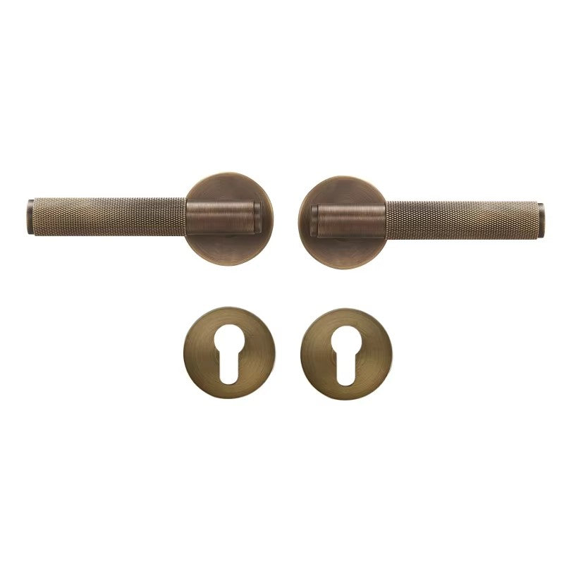 Dooroom Brass Door Lever Set Knurled Privacy Passage Dummy Thumbturn Lock Handle Set Knurled Hardware DOOROOM