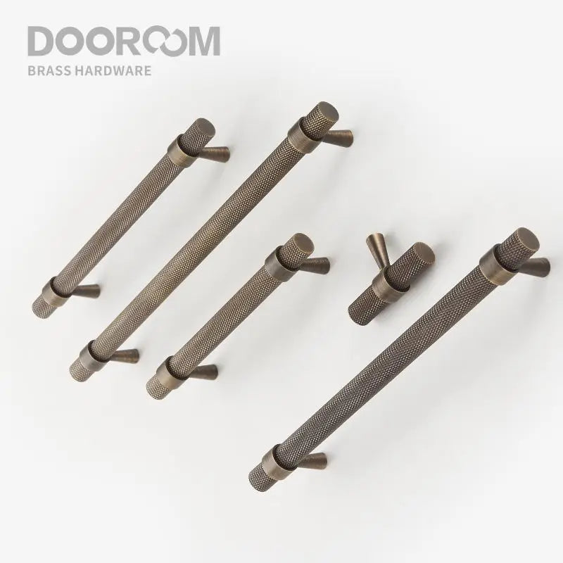 Dooroom Brass Knurled Furniture Handles Antique Brass Cupboard Wardrobe Dresser Shoe Box Drawer Cabinet T-bar Pulls DOOROOM