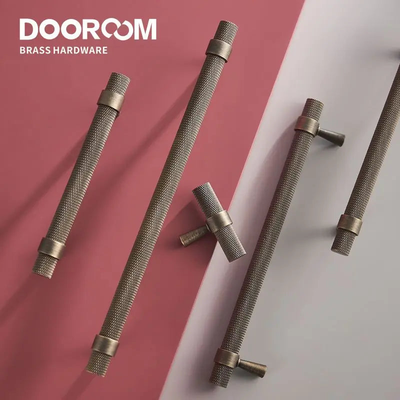 Dooroom Brass Knurled Furniture Handles Antique Brass Cupboard Wardrobe Dresser Shoe Box Drawer Cabinet T-bar Pulls DOOROOM