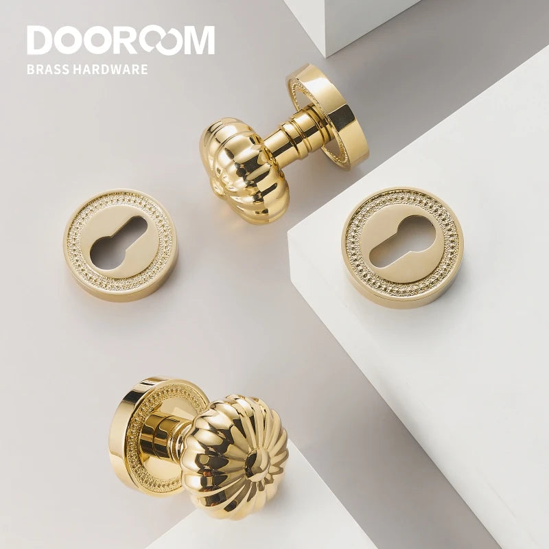 Dooroom Brass Door Lock Set Magnetic Optional PVD Shiny Gold Interior Bedroom Bathroom Double Wood Door Lever Dummy DOOROOM