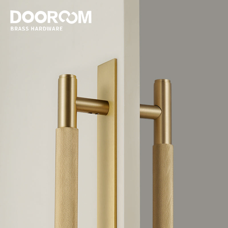 Dooroom Brass Knurled Door Handles Double Door Wood Door Shower Room Single Side Double Side Matt Gold Black Antique Brass Pulls DOOROOM