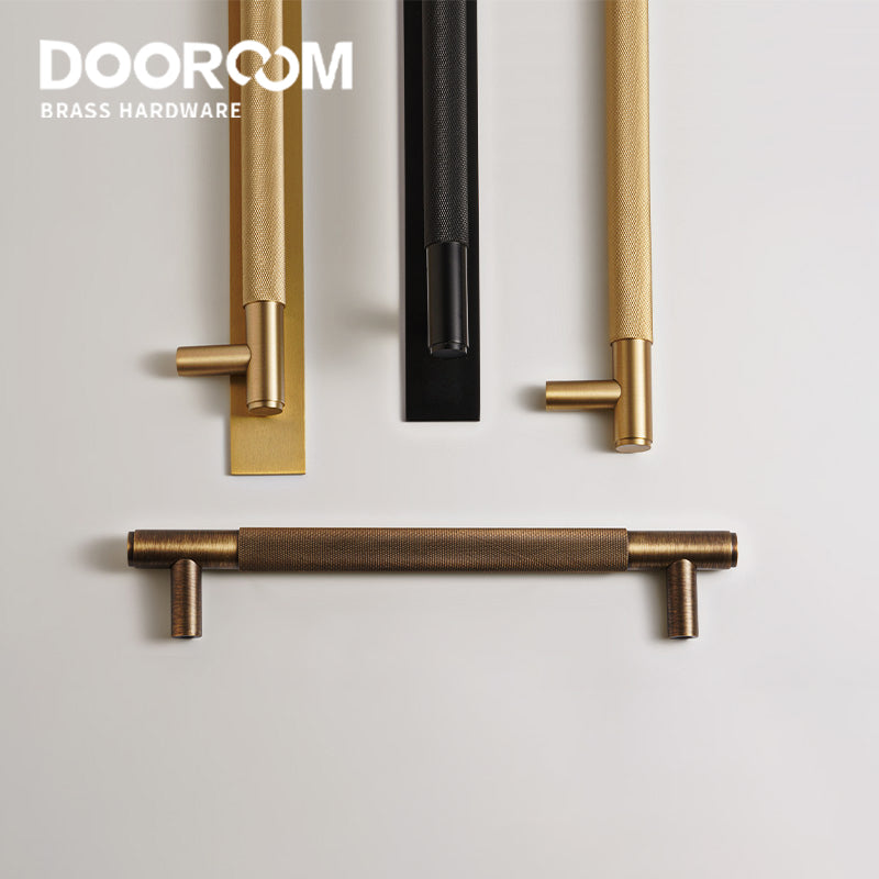 Dooroom Brass Knurled Door Handles Double Door Wood Door Shower Room Single Side Double Side Matt Gold Black Antique Brass Pulls DOOROOM