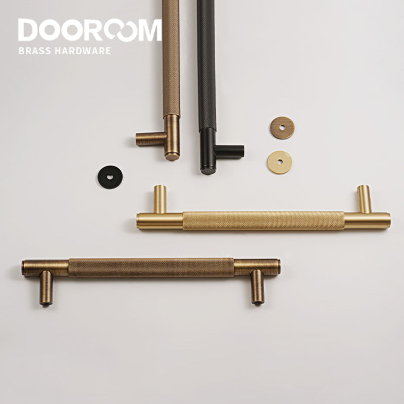 Dooroom Brass Knurled Door Handles Double Door Wood Door Shower Room Single Side Double Side Matt Gold Black Pulls DOOROOM