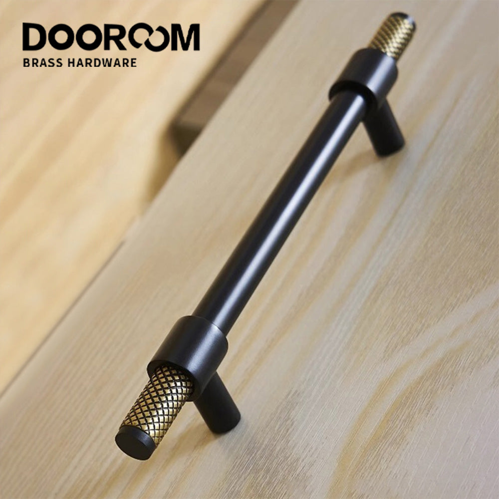Dooroom Brass Furniture Handles T-bar Black Gold Knurled Textured Modern Italy Wardrobe Dresser Cupboard Cabinet Drawer Pulls DOOROOM