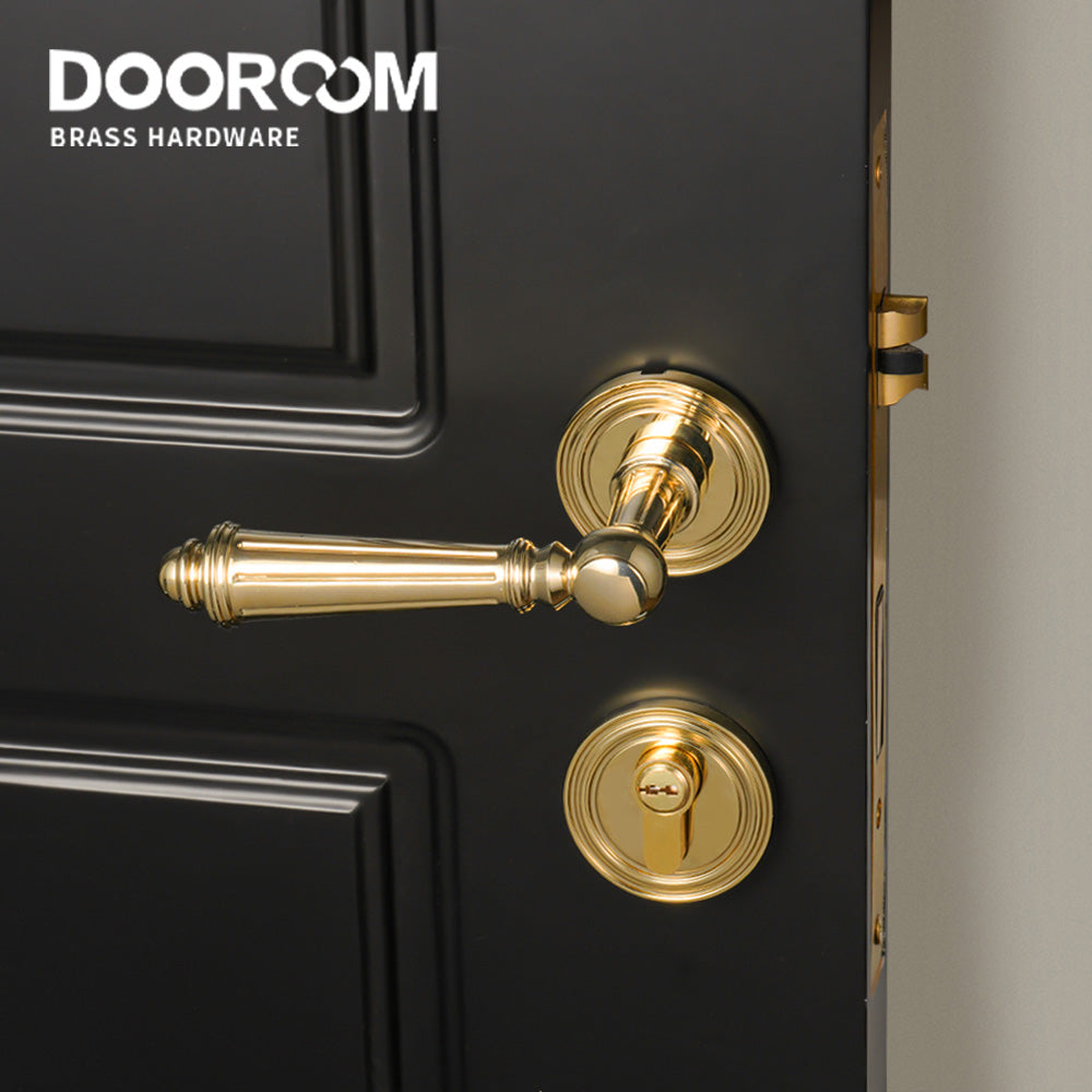 Dooroom Brass Furniture Door Lock Bright Silver French Retro Bright Gold Door Handle Lock Set Furniture Hardware Accessories DOOROOM