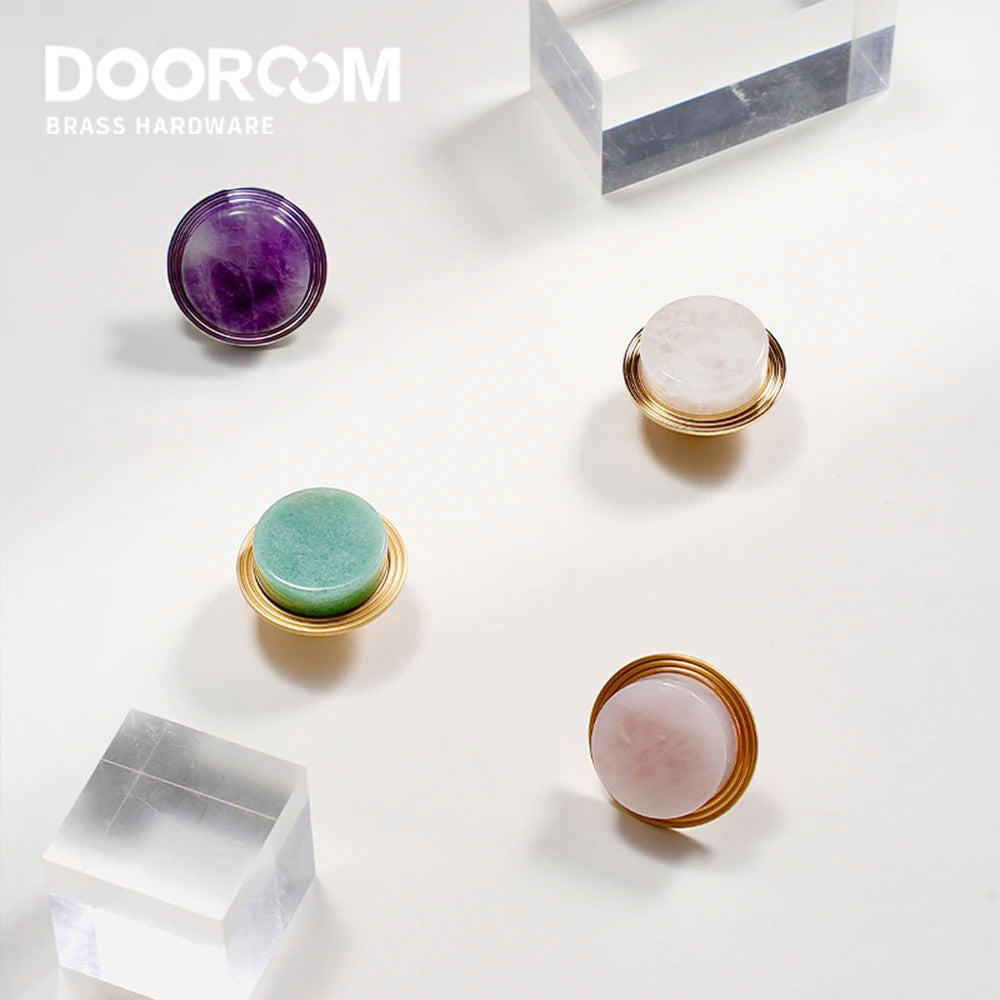 Dooroom Natural Marble Furniture Handle knob Stylish White Turquoise Brass Cabinet Drawer Wood Door Knobs Wall Clothes Cap Hook DOOROOM