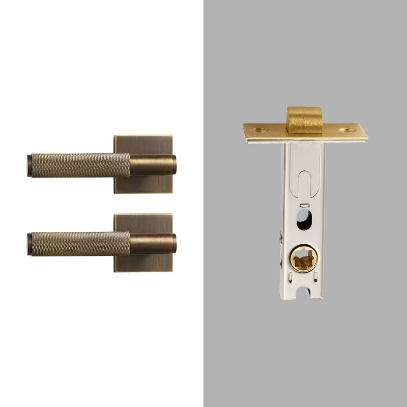 Dooroom Brass Door knurled handle Set Modern Interiror Bedroom Bathroom Door Lever Set Dummy Privacy Passage lock DOOROOM
