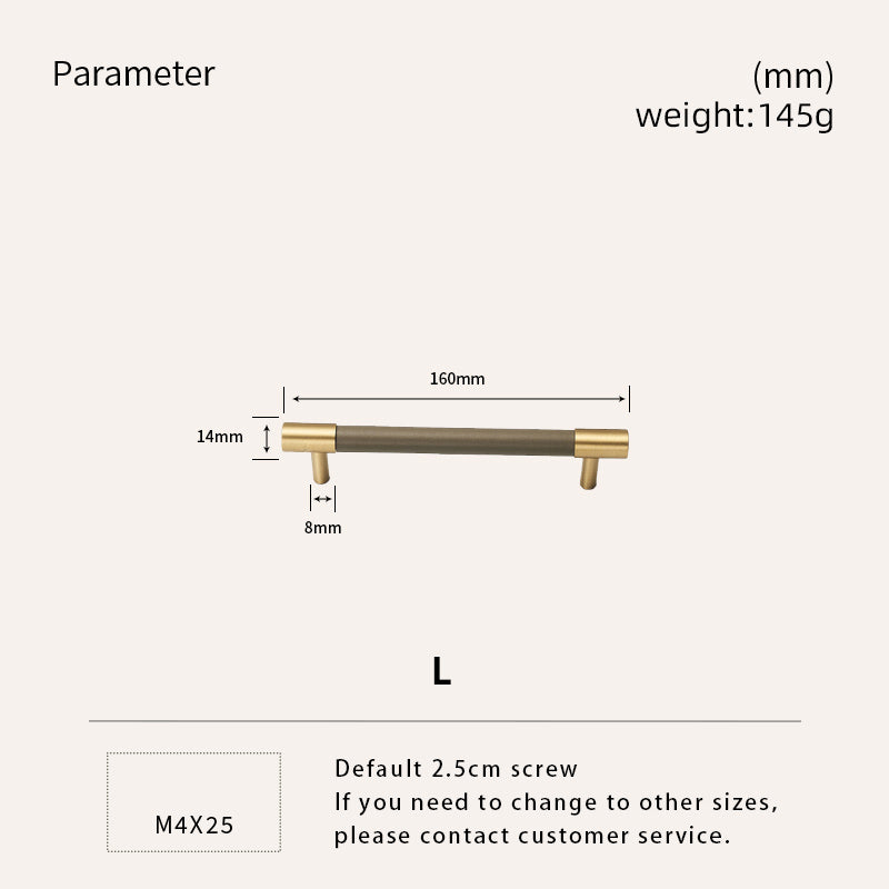 Dooroom Brass Real Leather Furniture Handles Light Luxury Grey Wardrobe Dresser Cupboard Cabinet Drawer Pulls Easy Maintenance DOOROOM