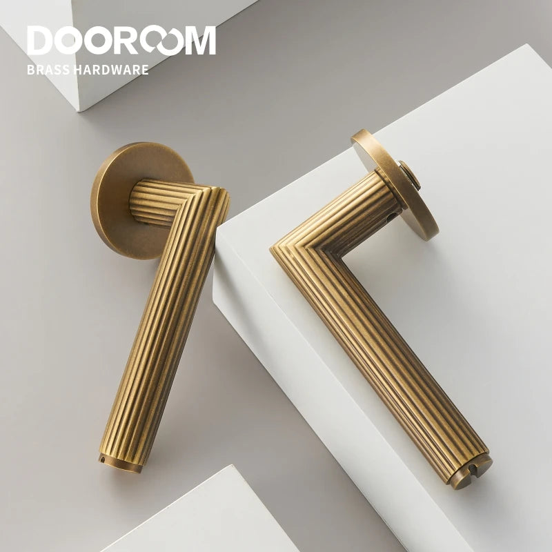 Dooroom Brass Door Lock Set Modern Stripe Matt Silver Interior Bedroom Bathroom Double Wood Door Lever Dummy Privacy Passage DOOROOM