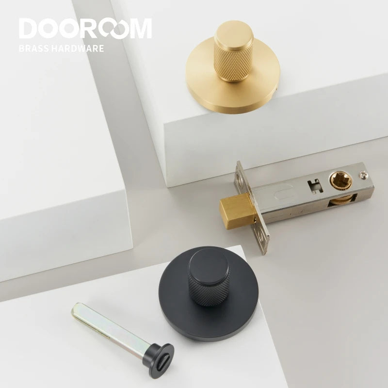 Dooroom Brass Knurled Hidden Door Lock Set Living Room Bathroom Invisible Thumb Turn Matt Black Brushed Brass Open In Emergency DOOROOM