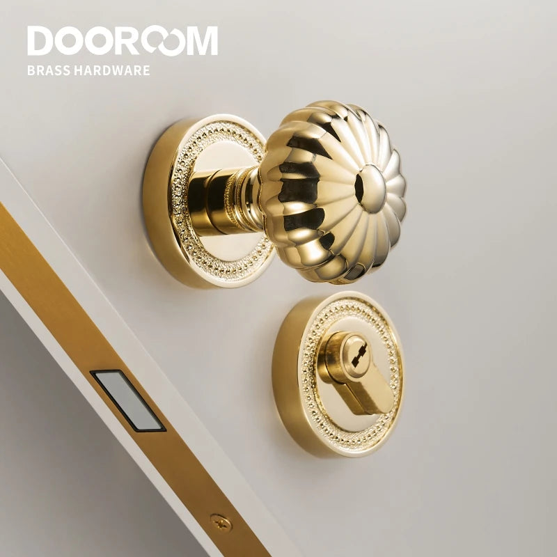 Dooroom Brass Door Lock Set Magnetic Optional PVD Shiny Gold Interior Bedroom Bathroom Double Wood Door Lever Dummy DOOROOM