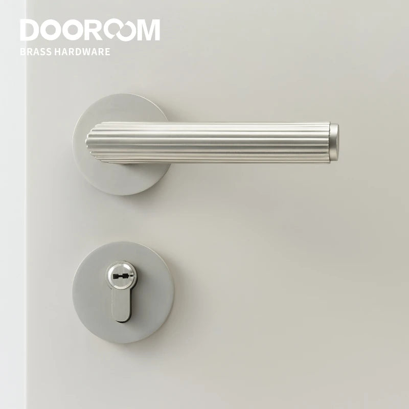 Dooroom Brass Door Lock Set Modern Stripe Matt Silver Interior Bedroom Bathroom Double Wood Door Lever Dummy Privacy Passage DOOROOM