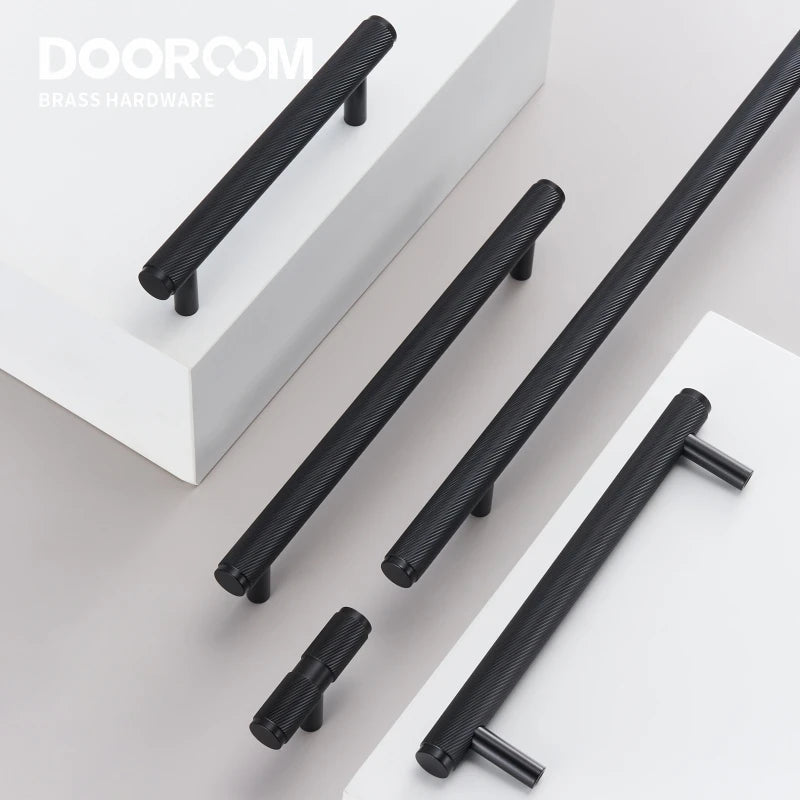 Dooroom Brass Swirl Stripe Furniture Handles T bar Long Pulls Cupboard Wardrobe Dresser Shoe Box Drawer Wine Bar Cabinet Knobs DOOROOM