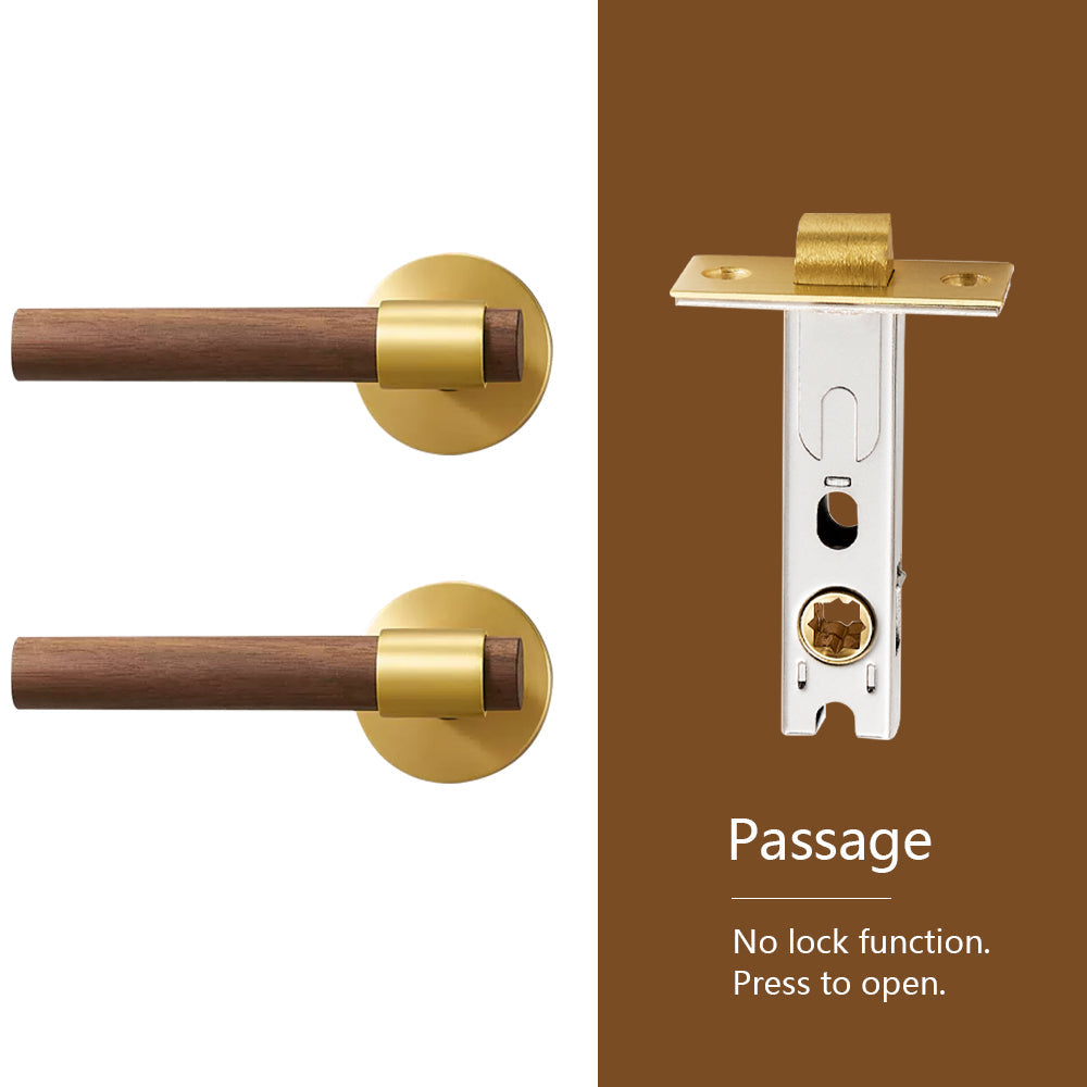 Dooroom Brass Walnut Door Lock Set Modern Interior Bedroom Bathroom Double Wood Door Lever Set Dummy Handle Knob DOOROOM