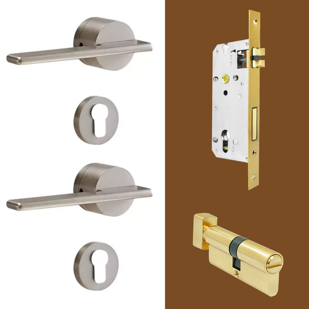 Dooroom Brass Door Lock Set Modern Gold Black Silver Interiror Bedroom Bathroom Double Wood Door Lever Set Dummy Handle Knob DOOROOM