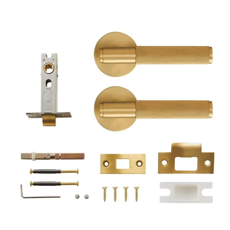 Dooroom Brass Door Lever Set Knurled Privacy Passage Dummy Thumbturn Lock Handle Set Knurled Hardware DOOROOM